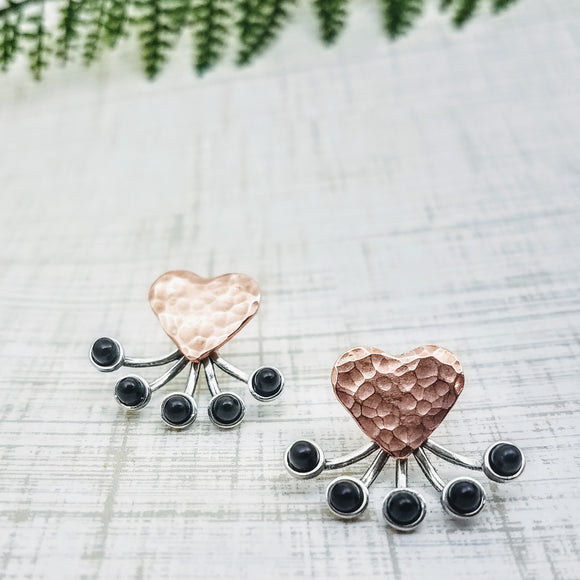 Copper Heart Ear Jackets - Silver Fern Handmade